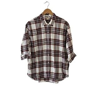 Barbour Women's Size 8 Bethwin Cloud Check Red and White Plaid Button Shirt -New